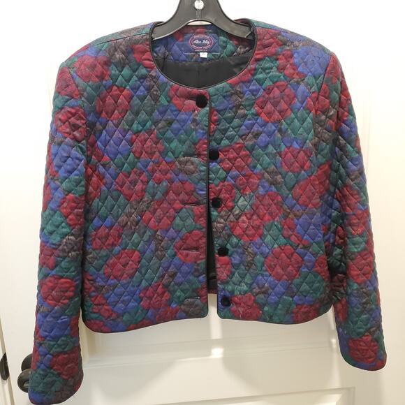 Allen Solly Jackets & Blazers - Allen Solly VTG 90s Cropped Quilted Jacket Rose Print Jewel Tones size 14